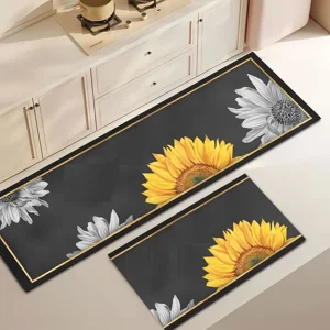 Casadeliacl - Alfombra De Cocina 2 Piezas Tf 1.2 M 40 Cm Girasoles Gris Oscuro