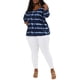 thumbnail image 4 of Agnes Orinda Blusas Casuales de Talla Grande para Mujer, Tops de Colegio con Rayas de Tie Dye, Cuello en V, Mangas 3/4, Túnica, 1X Azul, 4 of 9
