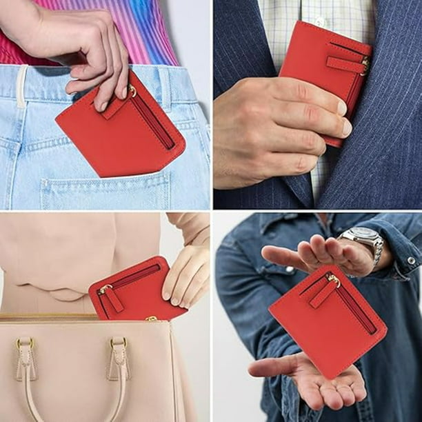 Tarjetero Con Cremallera MLPKOI - Hasta 20 Tarjetas, Protección RFID, Color Rojo Rosa, Regalo Práctico