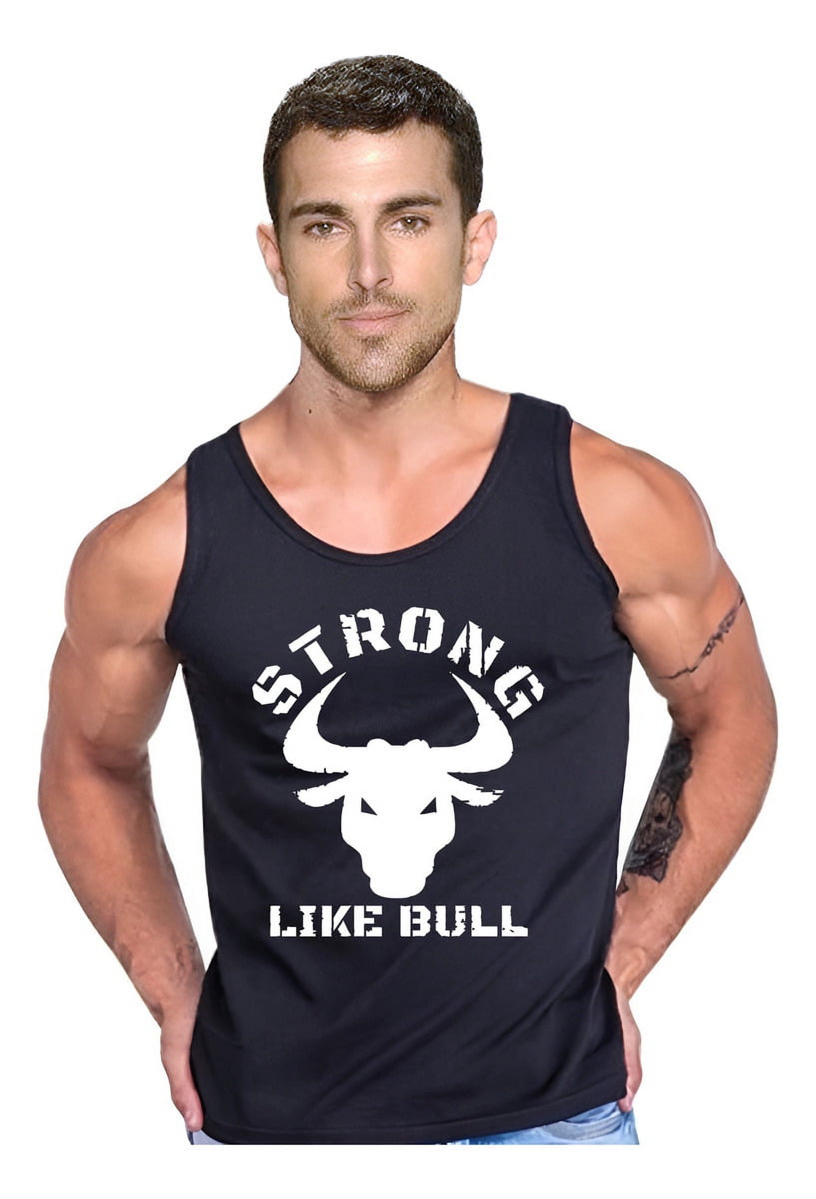 Persodesign - Polera Diseño Fuerte Como Un Toro Musculosa Tank Gym Talla M Negro Hombre