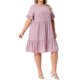 thumbnail image 4 of Vestido de verano para mujer de talla grande Agnes Orinda con textura, volantes, manga corta, dobladillo en capas, cuello redondo, midi, casual, línea A, 2025, 4X, rosa, 4 of 6