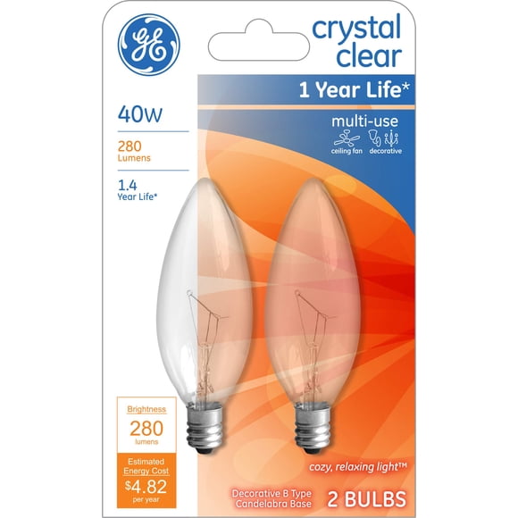 Bombillas GE de 40 W, 280 lúmenes, base candelabro, paquete de 2