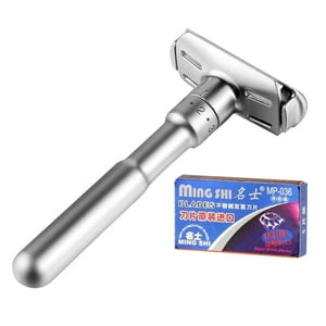 Genérico - Afeitadora De Barba De Doble Filo De Aleación De Zinc Para Hombre + 5 Cuchillas De Afeitar