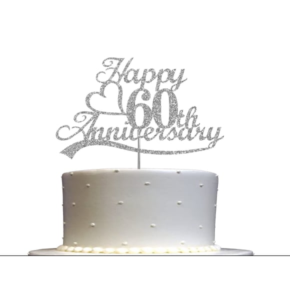 Topper Para Pastel 60 º Aniversario En Glitter Plateado