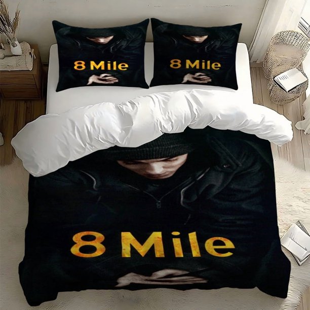 3pcs Slim-Shady 8 Mile Rap Struggle Printed Bedding Set Duvet Cover + 2 Pillowcases