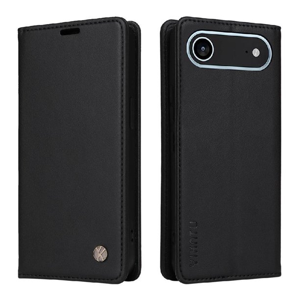 Funda Billetera de Cuero para iPhone 17 Air con Tarjetero y Soporte - Tapa Magnética Negro