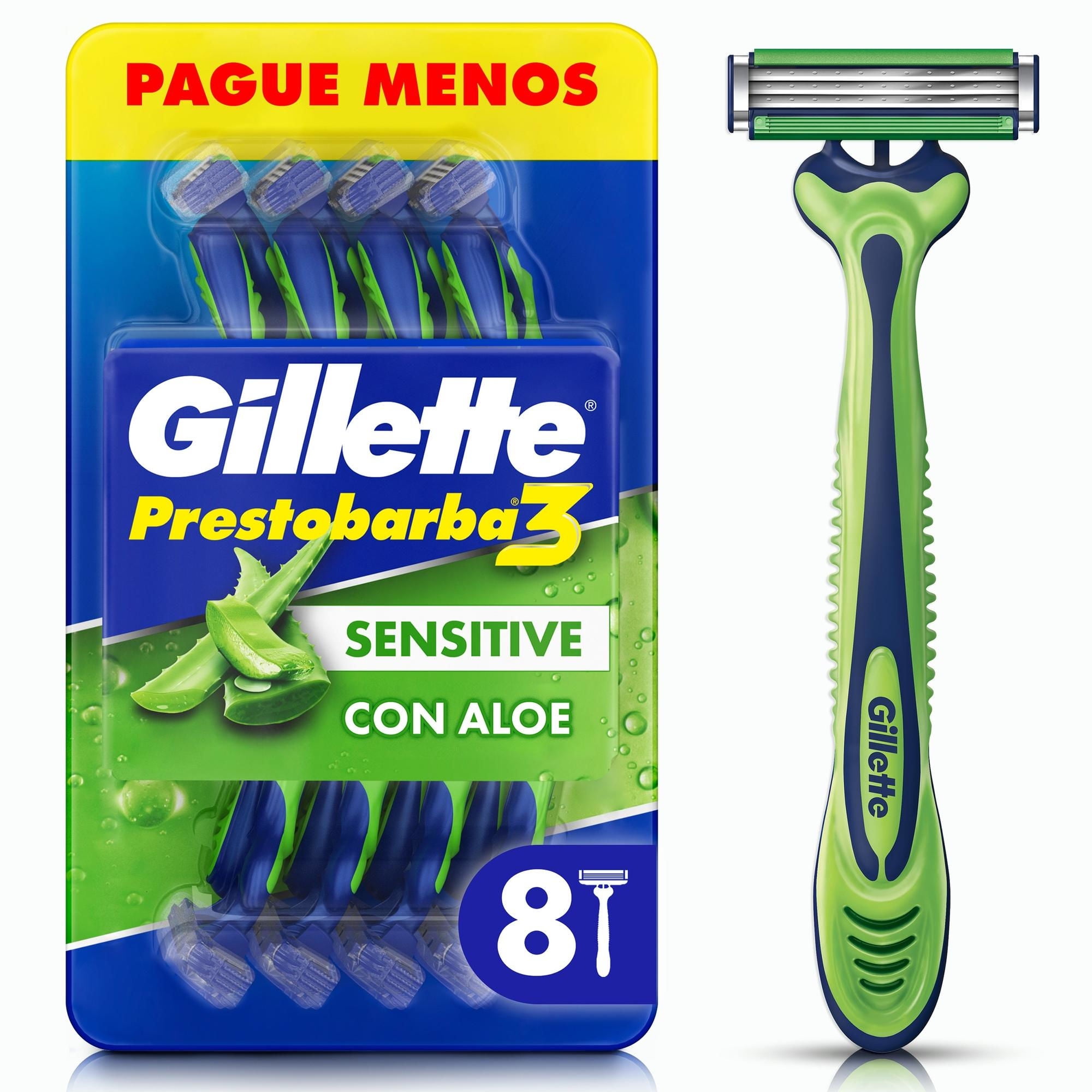 Máquina De Afeitar Desechable Prestobarba3 Sensitive Para Piel Sensible 8 Un Gillette