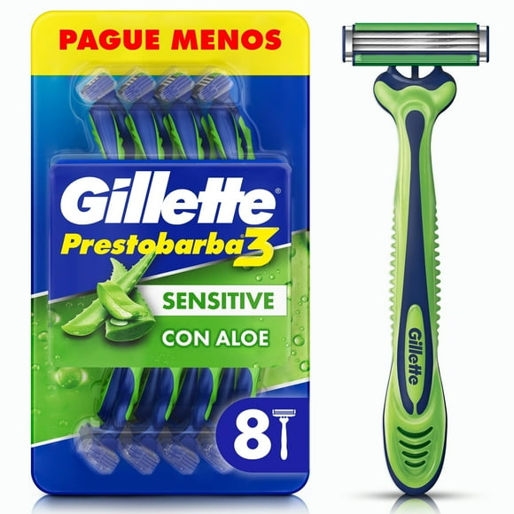 Máquina de Afeitar Desechable Prestobarba3 Sensitive para Piel Sensible, 8 Un
