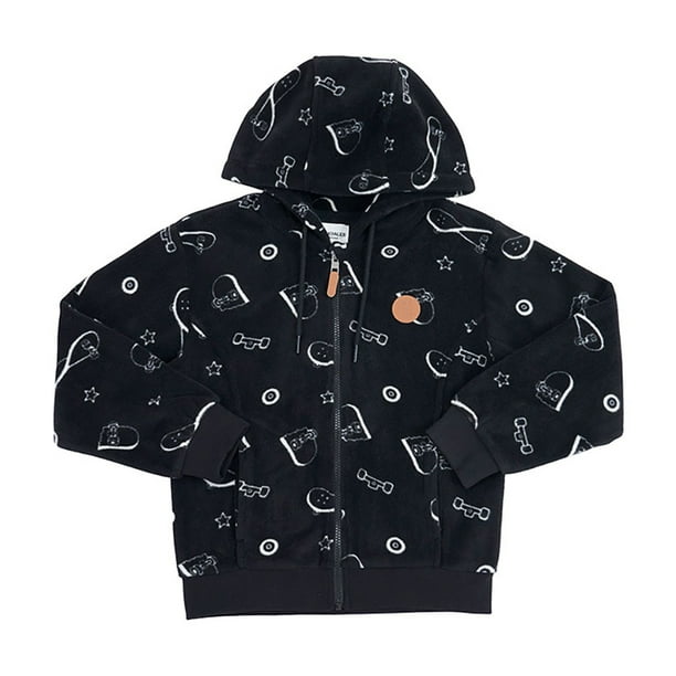 Poleron Niño Kids Polar Full Print Negro Corona