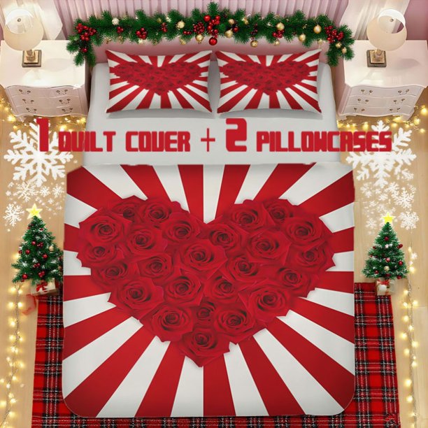 Heart Rose Soft Printed Bedding Set Polyester Fabric Decorative & Warm Ideal for Bedroom or Guest Room