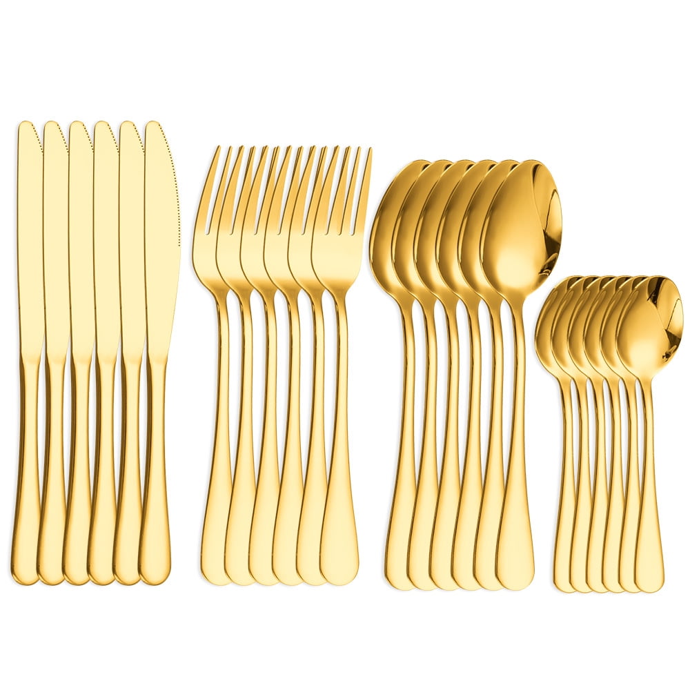 Xmhytop Juego De Cubiertos De Oro 24 Piezas, Acero Inoxidable, Estilo Moderno Para Cenas Y Eventos