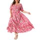 thumbnail image 1 of GRACIA Y GRANDEZA Vestido Maxi Floral para Mujer Talla Grande Cuello Cuadrado Manga Abullonada Cintura Fruncida Boho Vestido de Sol 4X Rosa Fucsia, 1 of 6