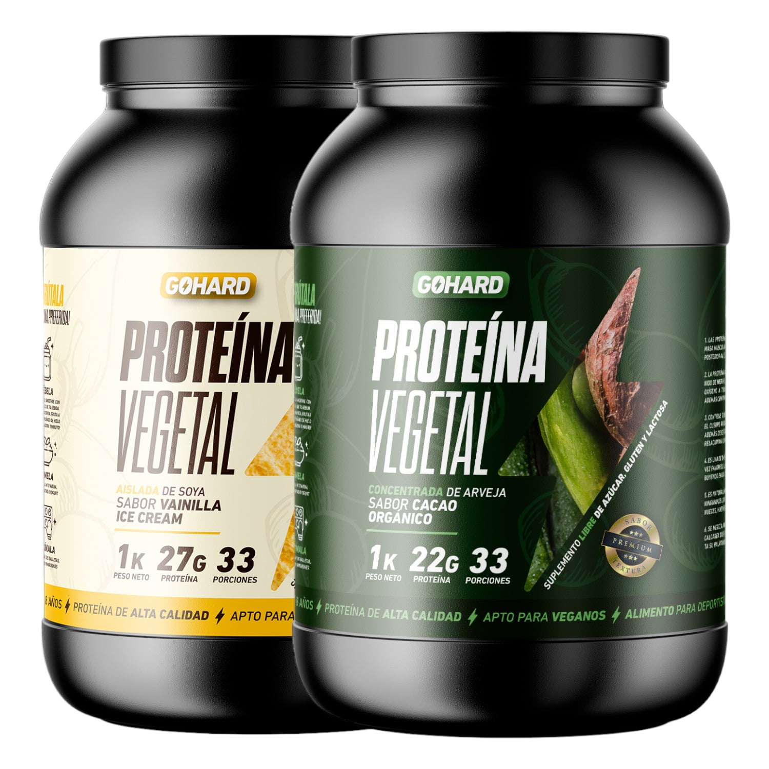 Pack Proteinas Vegetales 2Kg Total 66Sv Vainilla -Cacao Orgánico