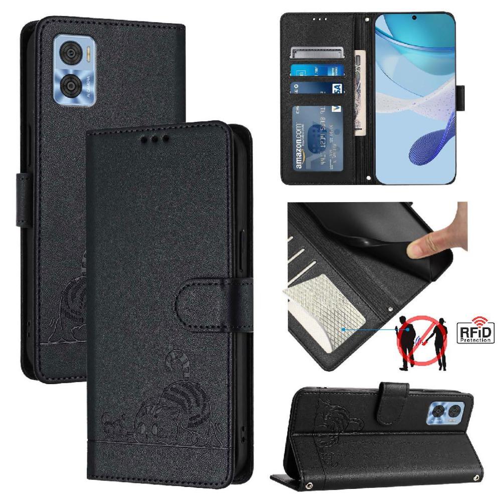 Funda Tipo Cartera Foxdock Para Motorola Moto E22 4G/E22I 4G Con Soporte, Ranuras, Rfid, Diseño De Gato