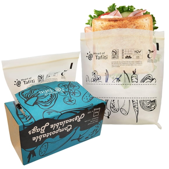 Bolsas compostables para sándwiches Heart of Tafiti, 100 unidades