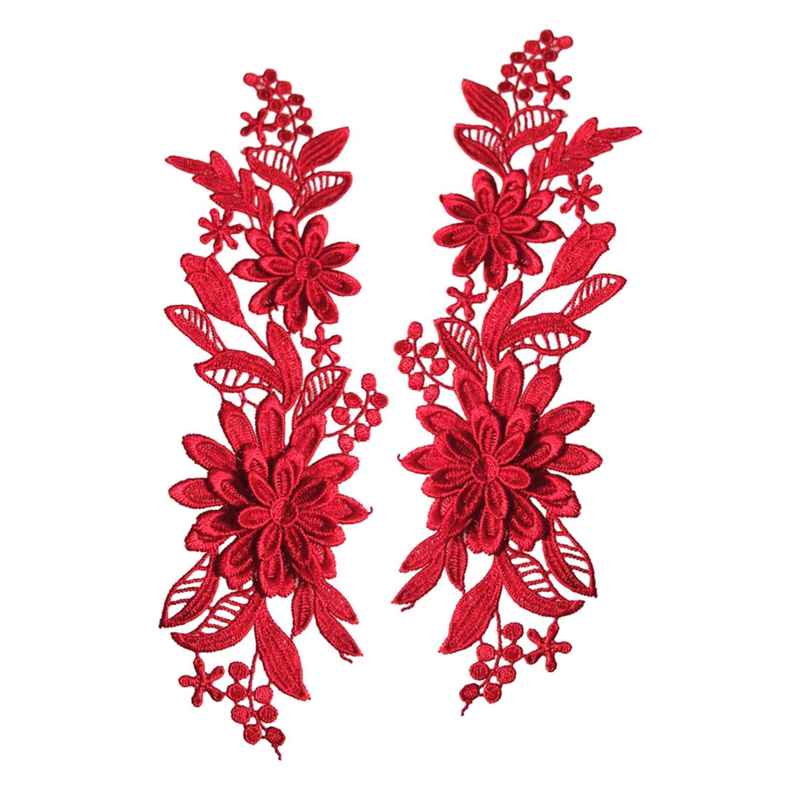 Bothyi - 2 Apliques De Encaje Con Bordado De Flores Para Boda, Vestido De Fiesta, Ropa, Color Rojo