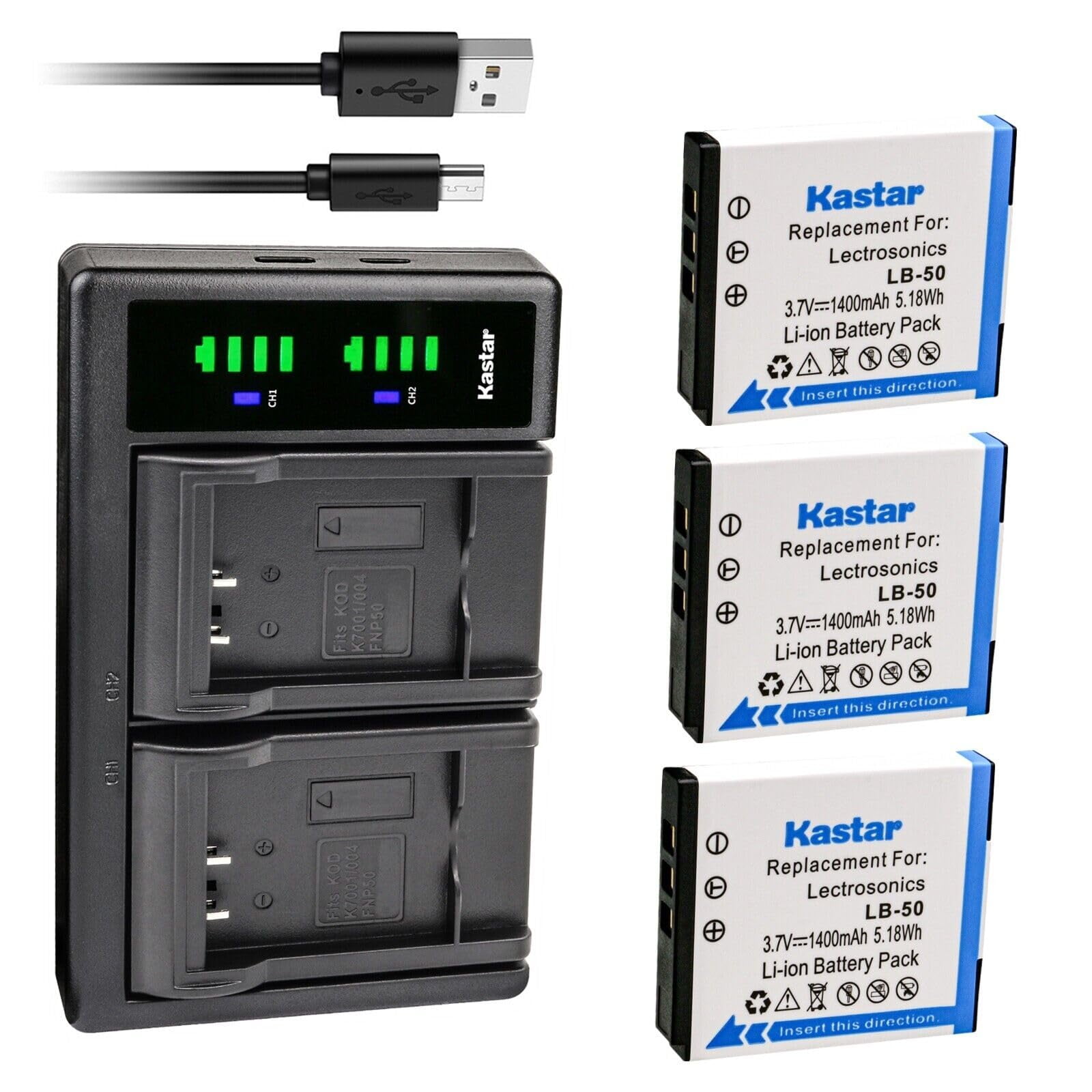 Kastar Paquete De 3 Baterías De Litio Con Cargador Dual Usb