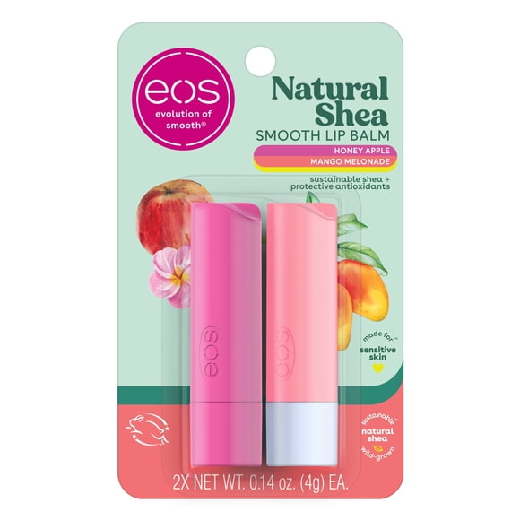 Bálsamo labial eos Natural, miel de karité, manzana y mango, 4 ml, paquete de 2
