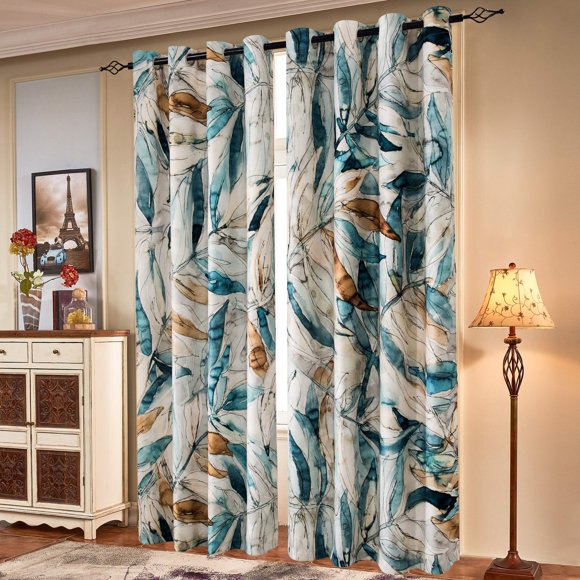 Cortinas SUBRTEX 132x241 cm, 50 % opacas, estampado floral azul