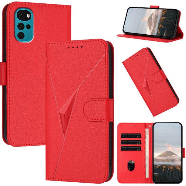 Funda Cartera Fibra de Carbono para Motorola MOTO G22 4G con Soporte y Cierre Magnético Rojo