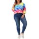 thumbnail image 4 of Agnes Orinda Blusas Casuales de Talla Grande para Mujer con Estampado Tie Dye de Rayas, Cuello en V, Mangas 3/4, Túnica, 2X Arcoíris, 4 of 8