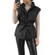 thumbnail image 2 of Chaleco Acolchado con Cinturón para Mujer INSPIRE CHIC con Cuello Alto, Cremallera, Chaqueta Acolchada Ligera, Talla Mediana, Negro, 2 of 6