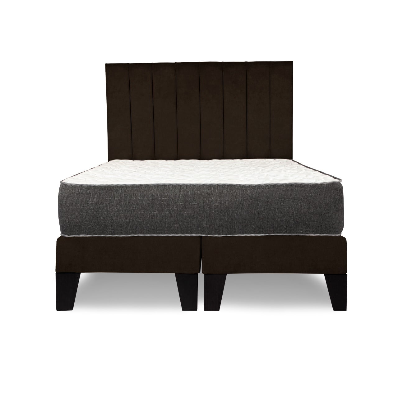 M Sole - Cama 2 Plazas Completa Base Americana + Colchón De Resortes + Respaldo Barras Cafe