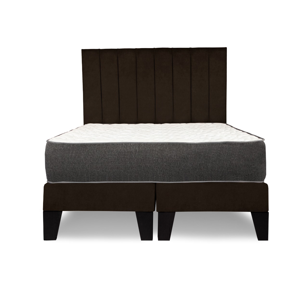 M Sole - Cama 2 Plazas Completa Base Americana + Colchón De Resortes + Respaldo Barras Cafe