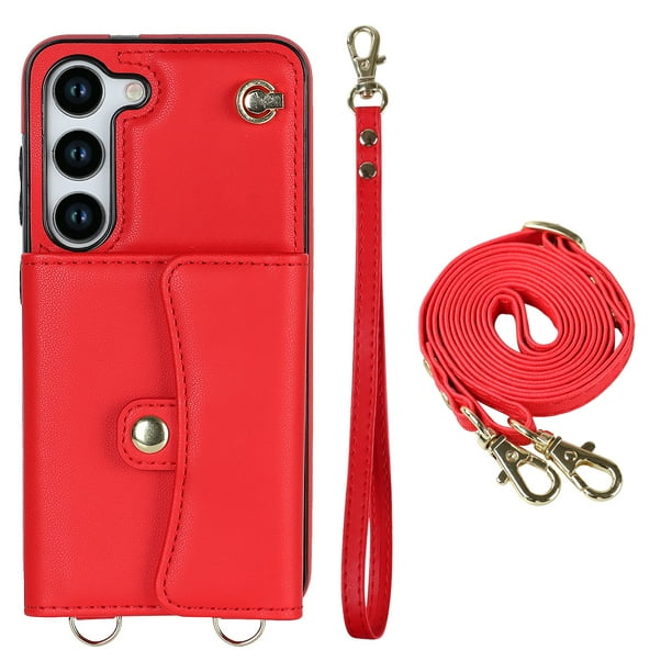 Crossbody PU Leather Phone Case For Samsung Galaxy S23 S22 Plus Note 20 Ultra Wallet Card Slots Magnetic Lanyard Cover