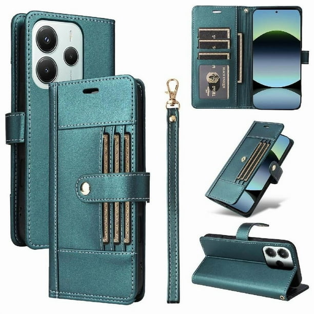 FOXDOCK Funda tipo Cartera para Xiaomi Redmi Note 14 5G – Cubierta de Cuero PU con Múltiples Ranuras, Bolsillo para Efectivo y Correa de Muñeca