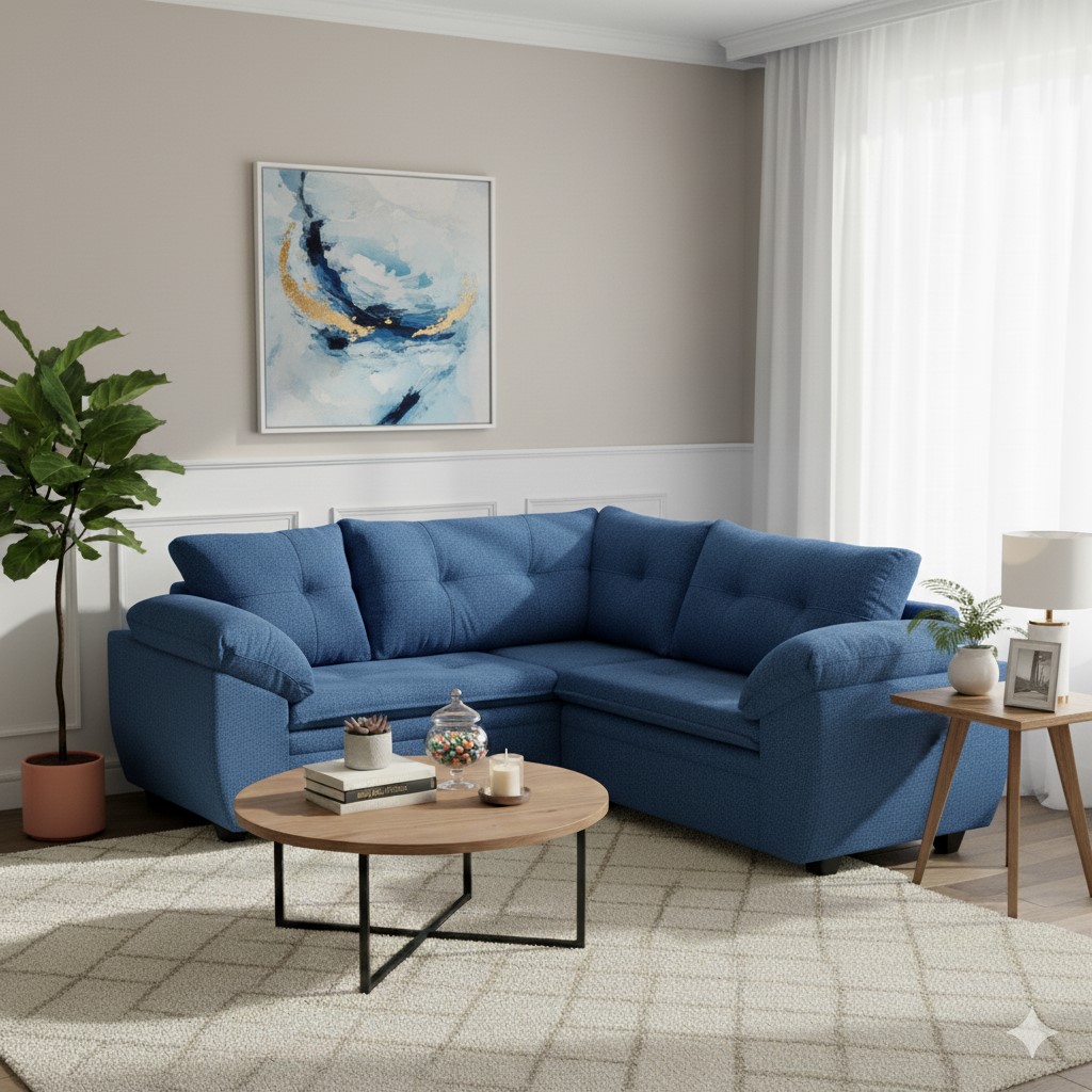 Deco Outlet - Sofá Seccional Liverpool 3.2 Tela Azul