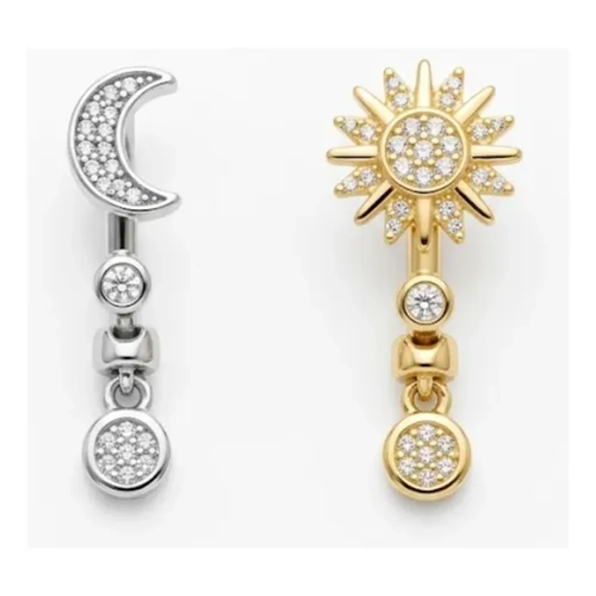 Marca - Aros Asimétricos Luna Sol Plata 925 Nordvik Regalo Mamá Dorado