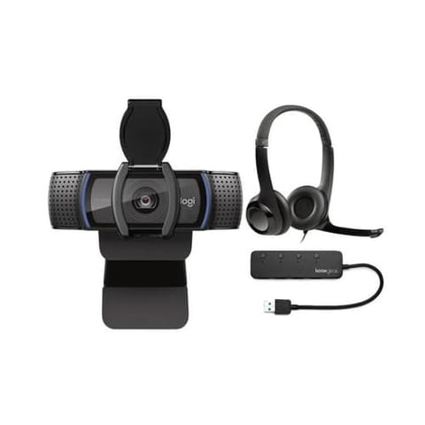 Paquete Logitech C920S Pro Hd Webcam Con Audífonos Y Hub Usb