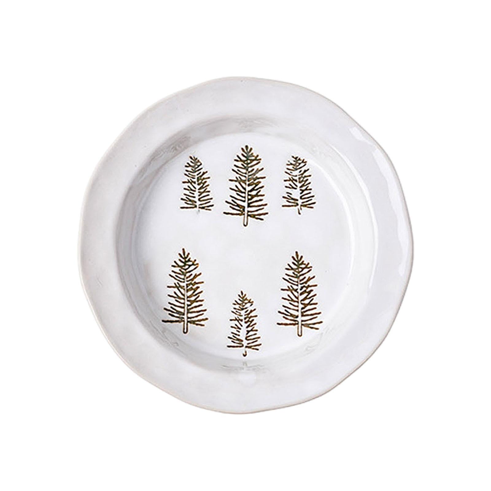 Magideal - 1 Pieza De Vajilla Navideña, Vajilla Navideña Redonda, Simple, Regalo Navideño De Cerámica Para Reuniones Familiares, Festividades En Interiores Plato Blanco