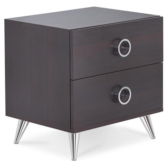 Acme Elms Mesita de noche de madera de 2 cajones, color espresso