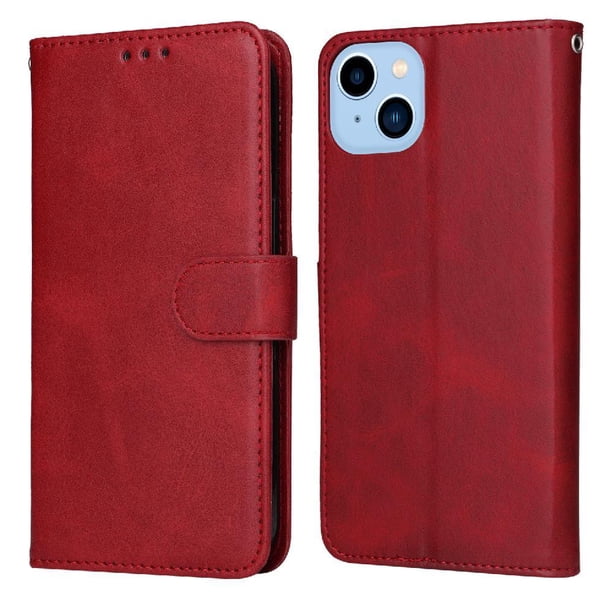 Funda Billetera para iPhone 14 Plus con Porta Tarjetas y Soporte Ajustable Rojo