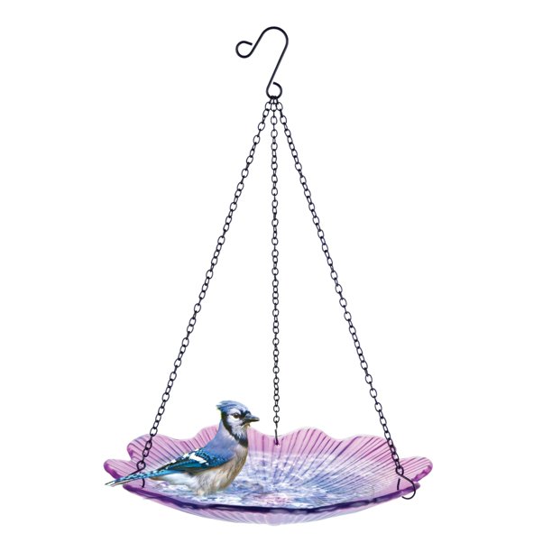 Comedero y baño para pájaros EcoCycle, vidrio de 11 pulgadas, 0.6 cuartos de galón, violeta