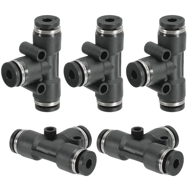 Uxcell 5Pcs 1/8" OD Conexiones de Empuje de Plástico en T 3 Vías Conexión de Tubo