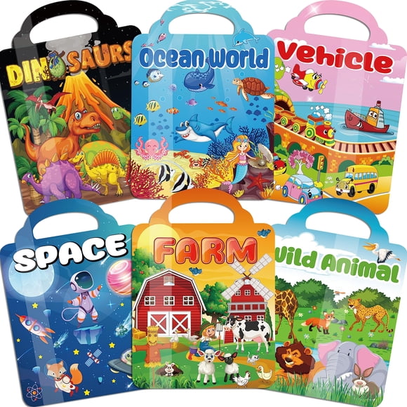 Juego de 6 libros con pegatinas Puffy Kalysky para niños de 2 a 4 años