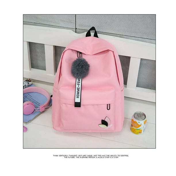 Korean Nylon Casual Women Backpack Canvas Book Bags Preppy Style School Back Bags for Teenage Girls Fur Ball Toy Bag