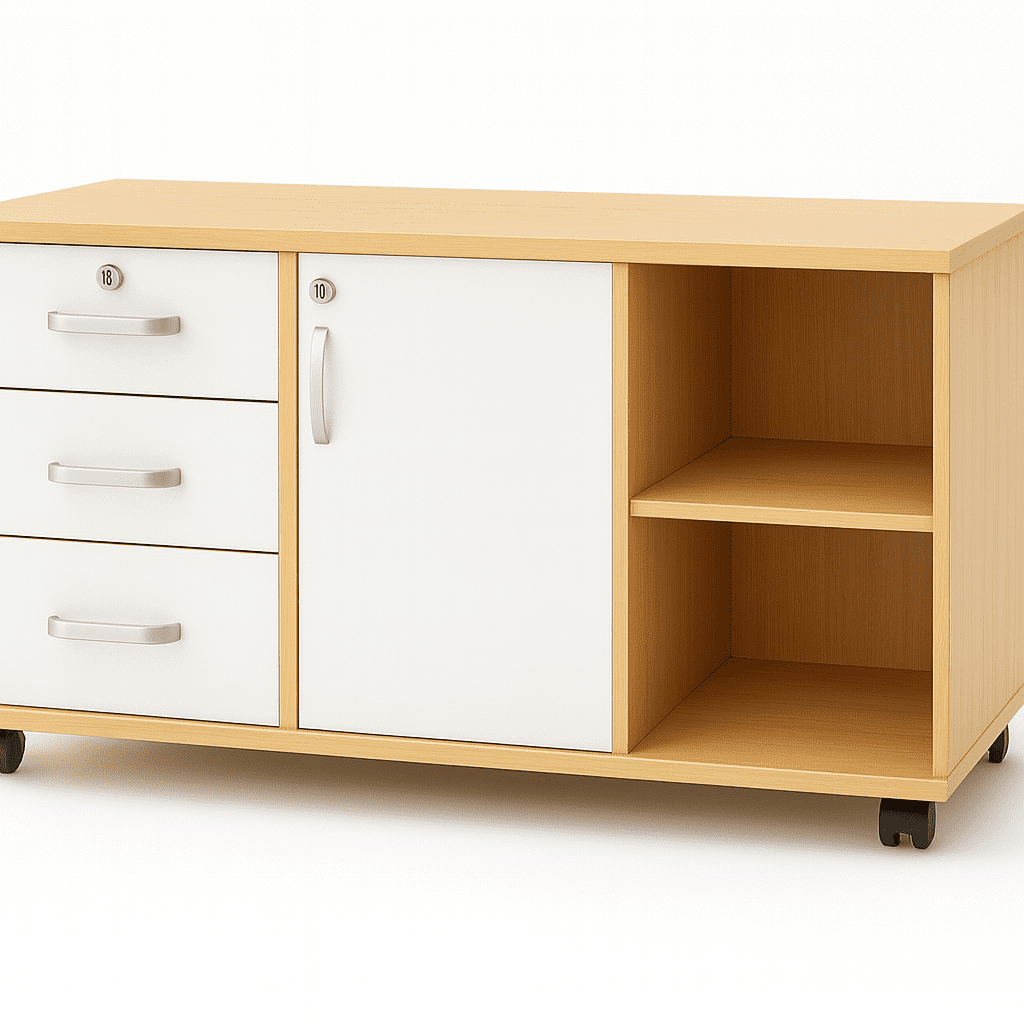 Space Home - Gabinete Organizador De Oficina Con Llave Madera Mdf Reforzado 3 Cajones Con Ruedas