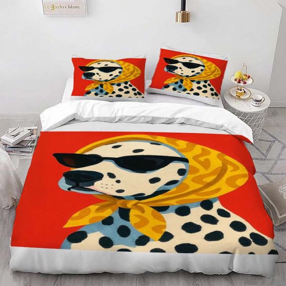 Spotted Dog Wearing Fashion Glasses Dalmatian Themed Bedding Set Soft and Comfortable for All Seasons