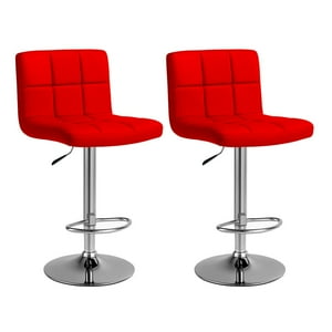 Global Latin Group - Pack 2 Sillas Taburete Tipo Bar Ajustable 60-80Cm Con Respaldo Rojo