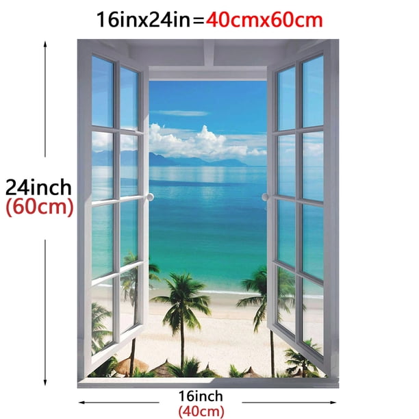 1pc Beach Window Poster,creative Idea Poster,Wall Art,Wall Decor, Canvas Art, Fun Illustration Painting, Wall Art Painting, Canvas Wall Art,for Home Living Room Bedroom Bar Coffee Shop Decor, No Frame