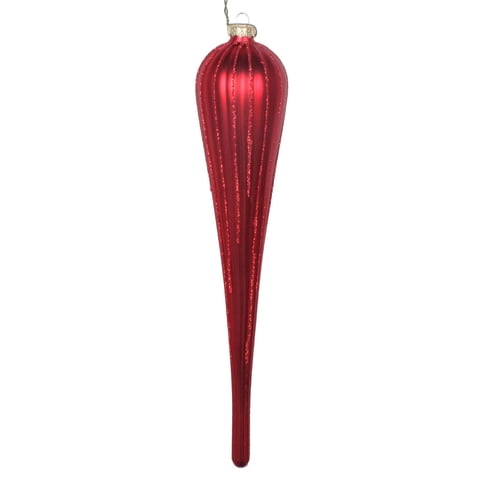 Adorno Navideño Vickerman Rojo Mate Con Purpurina En Forma De Gota, 11 Cm