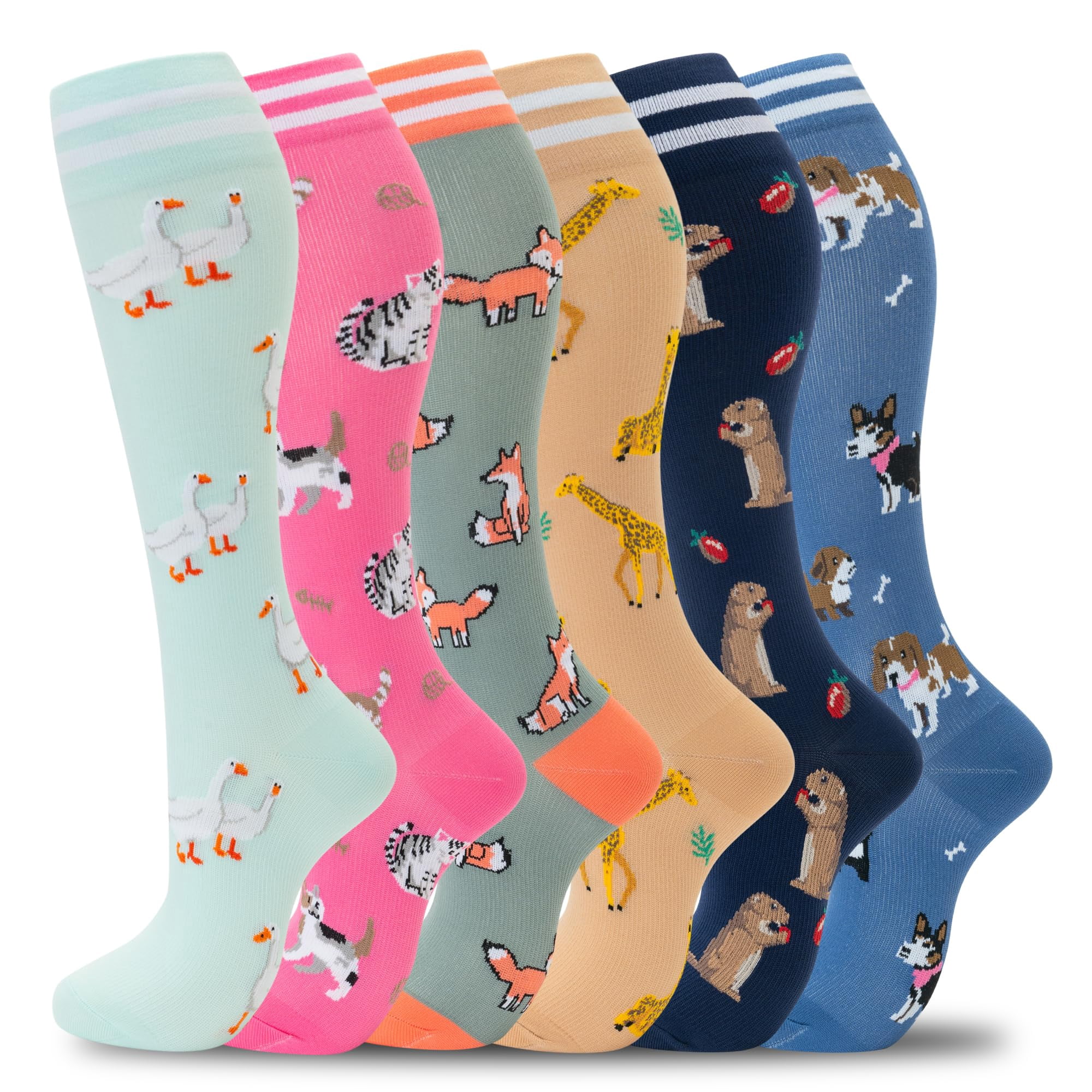 Fenglaoda - Calcetines De Compresión Para Mujer Y Hombre 6 Pares Hasta La Rodilla