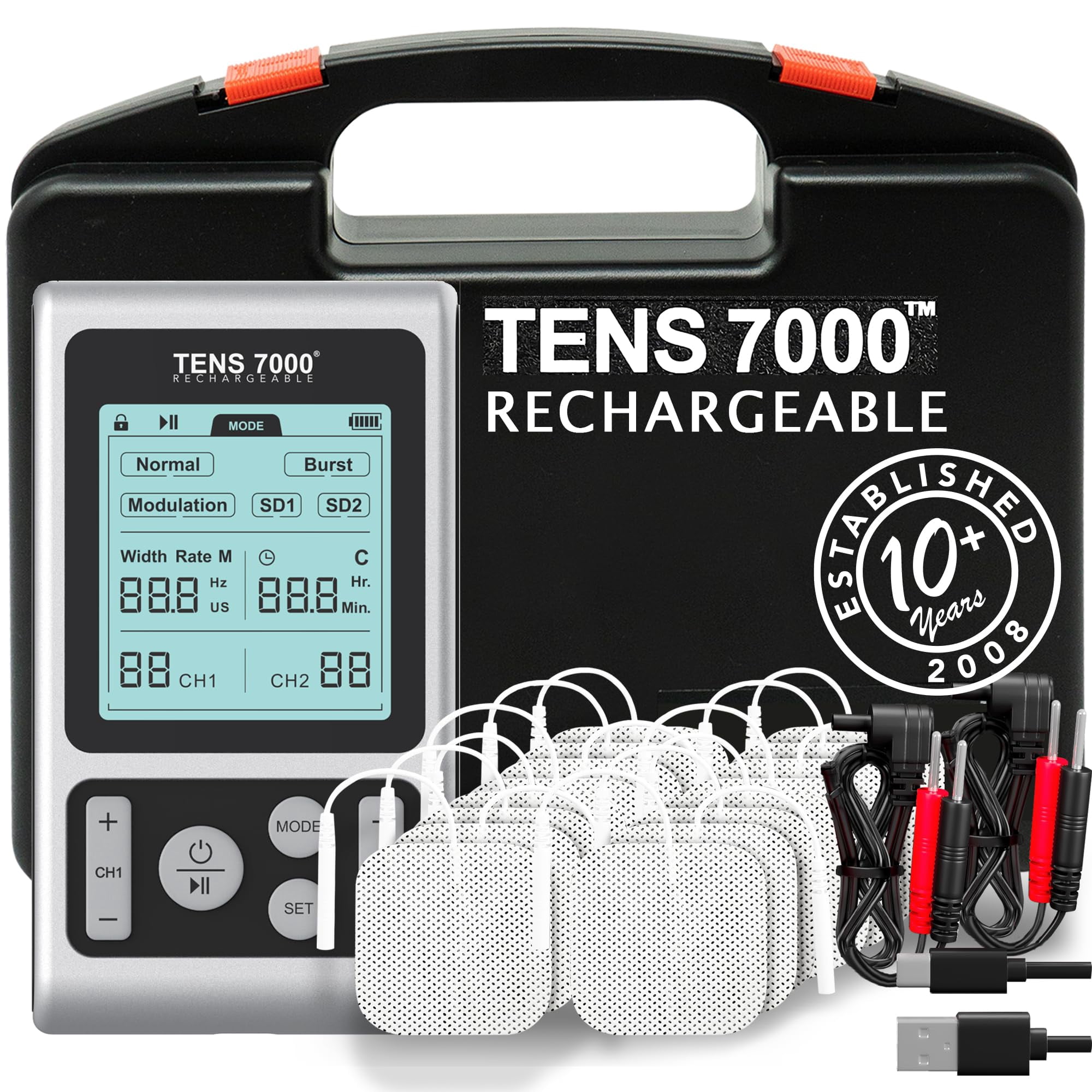 Tens 7000 Estimulador Muscular Recargable Con 16 Electrodos