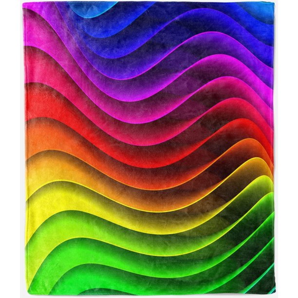 Rainbow Throw Blanket Lightweight Plush Flannel Fleece Blanket with Colorful Wavy Stripes Print Pattern for Couch Sofa Bed Travel All Season Blanket for Kids Adults Twin/Double