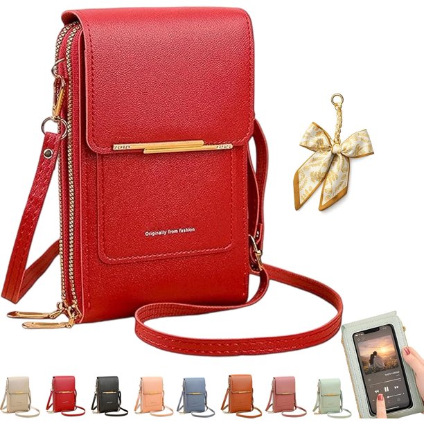 Bolso bandolera mujer pantalla táctil cuero RFID cartera cruzada antirrobo correa hombro
