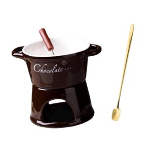 Magideal - Taza Para Fondue De 300 Ml, Para Cocinar Queso, Con Tenedor Y Cuchara, Taza Para Derretir Chocolate Para La Cocina, Cenas, Compromisos, Cumpleaños Marrón